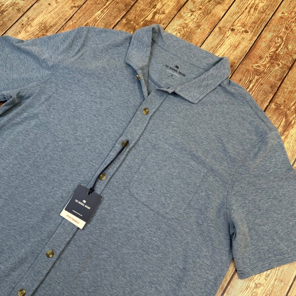 The Normal Brand Active Puremeso Button Up Shirt Mens Extra Large Blue Stretch